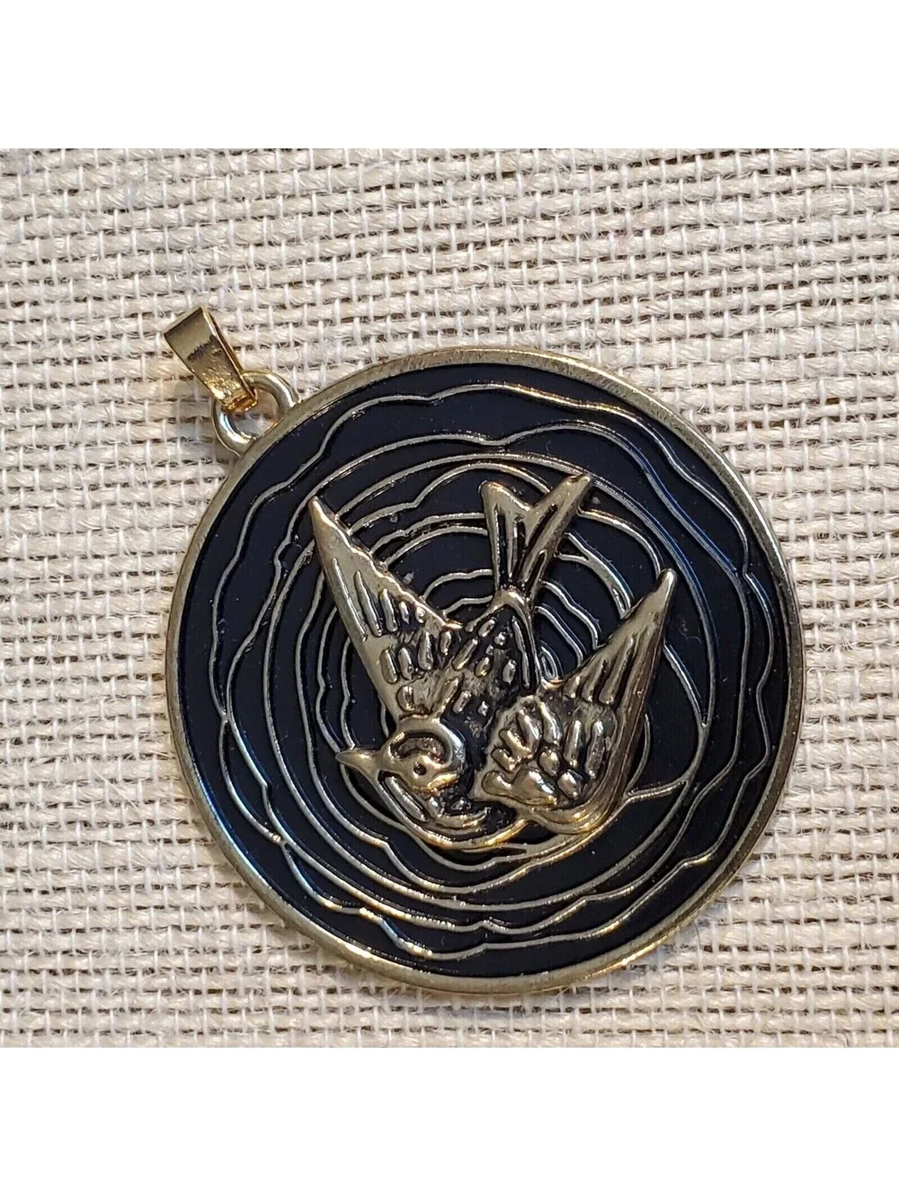 New Vintage 90s Peace Dove Antique Gold Black Alloy Metal Dimensional Pendant